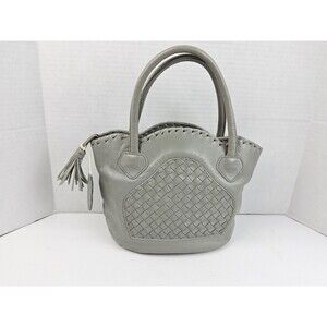 Ibiza Leather Satchel Handbag Purse Light Grey